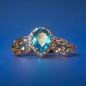 NWT Pear Shaped Lab Created Aquamarine Ring Size 6